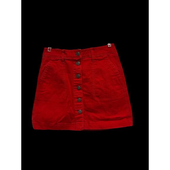 J Crew Mercantile Red Button Front A-Line Mini Skirt Casual Summer Cotton Size 2 - Picture 1 of 5